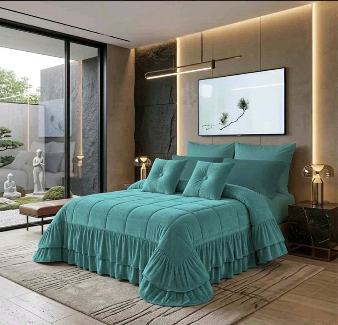 Trapunta Matrimoniale Royal in Velluto con Doppio Volant 260×260 cm
