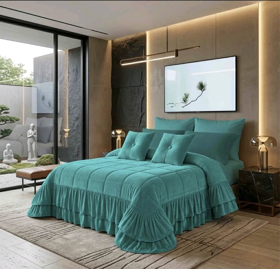 Trapunta Matrimoniale Royal in Velluto con Doppio Volant 260×260 cm
