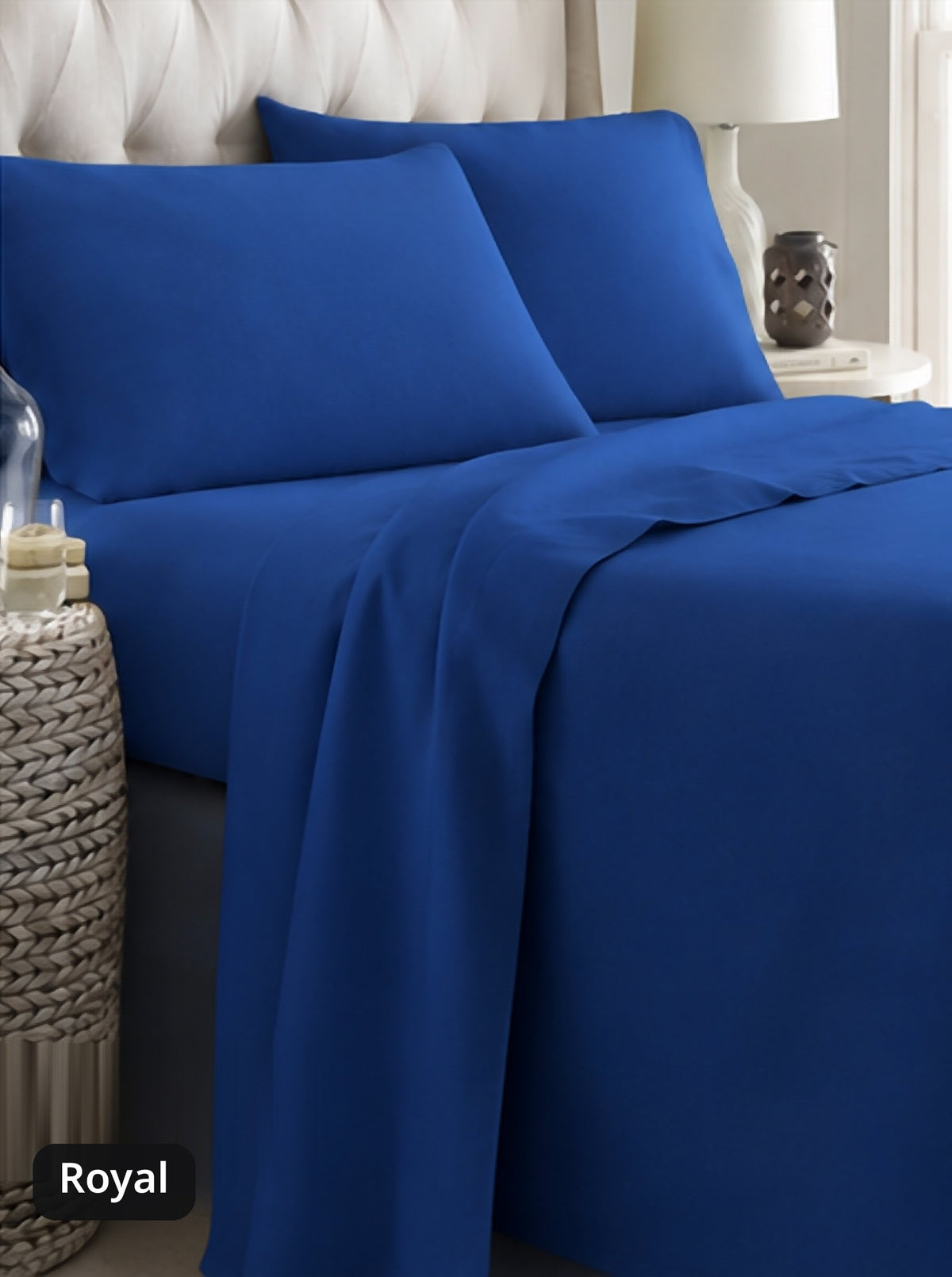 Completo lenzuola in percalle di cotone, colore Royal